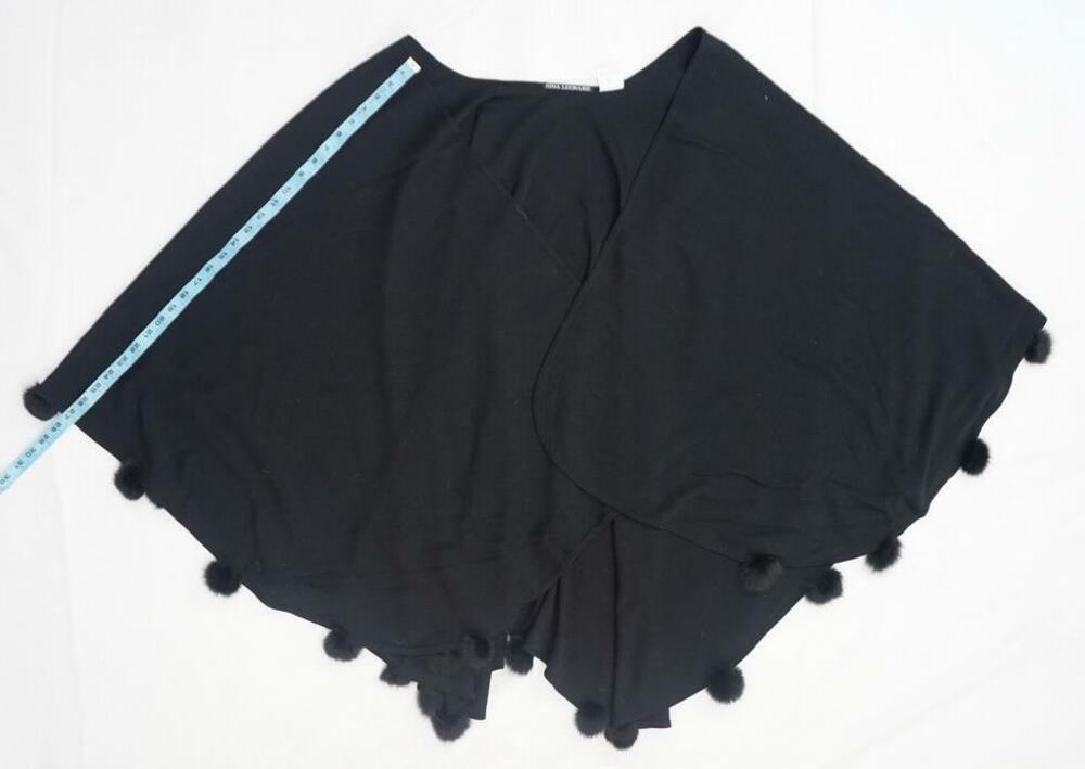 NINA LEONARD USED WOMEN ONE SIZE BLACK WOOL BLEND/RABBIT SHAWL/PONCHO/WRAP/STOLE
